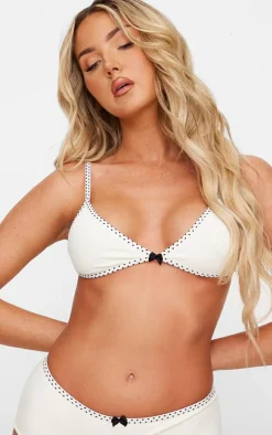 Cream Bow Detail Triangle Bra