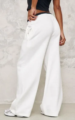 Cream Boxer Waistband Wide Leg Sweat Sweatpants