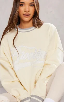 Cream Brooklyn Embroidered Contrast Binding Sweatshirt