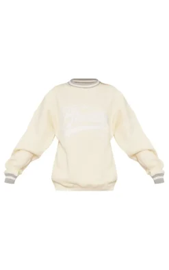 Cream Brooklyn Embroidered Contrast Binding Sweatshirt