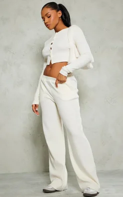New PrettyLittleThing Brushed Rib Button Front Cardigan Cream
