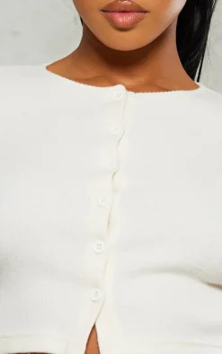 New PrettyLittleThing Brushed Rib Button Front Cardigan Cream
