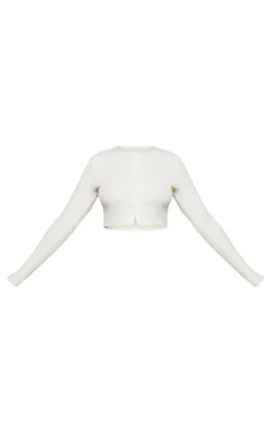 New PrettyLittleThing Brushed Rib Button Front Cardigan Cream