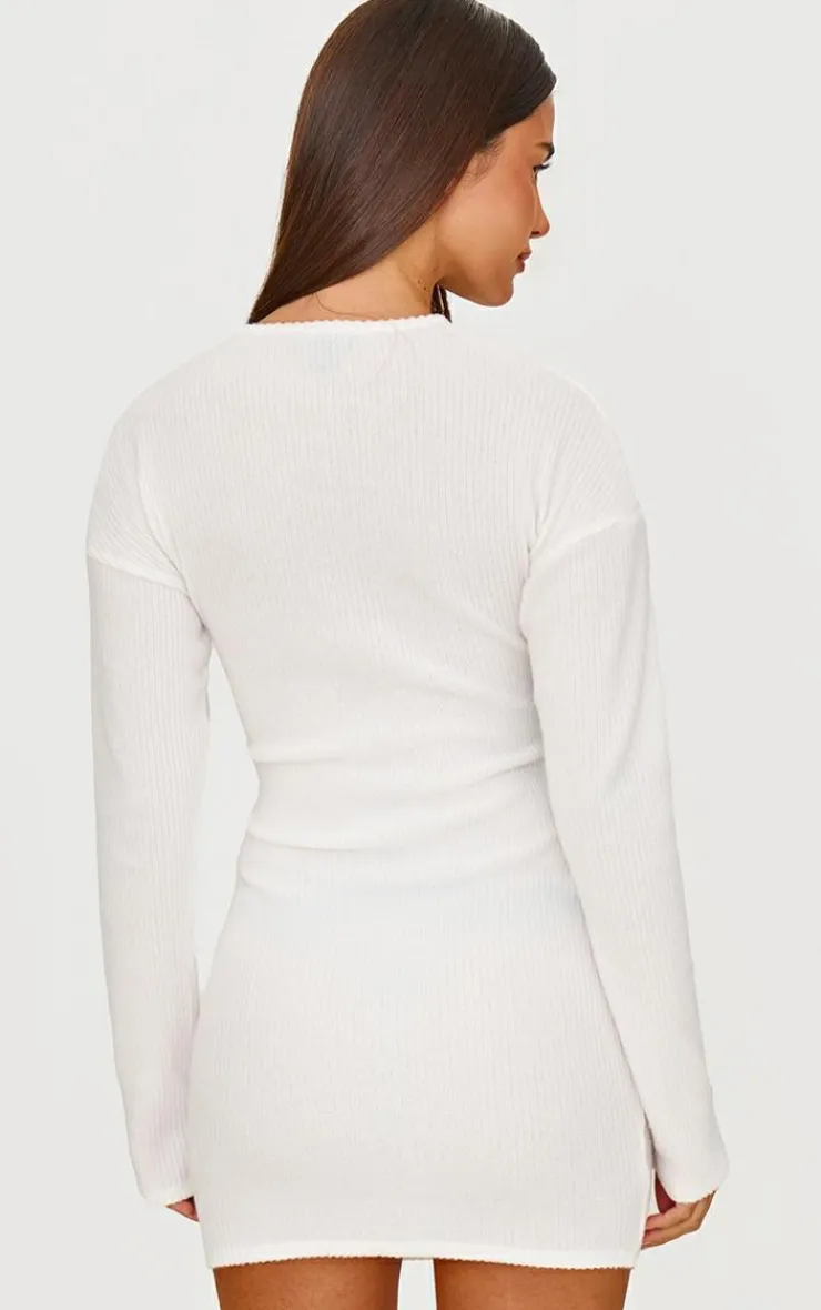 Brushed Rib Button Detail Long Sleeve Bodycon Dress-PrettyLittleThing Outlet