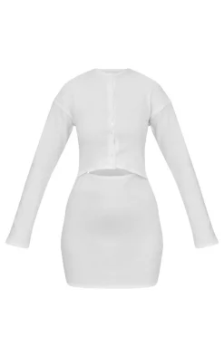 Brushed Rib Button Detail Long Sleeve Bodycon Dress-PrettyLittleThing Outlet