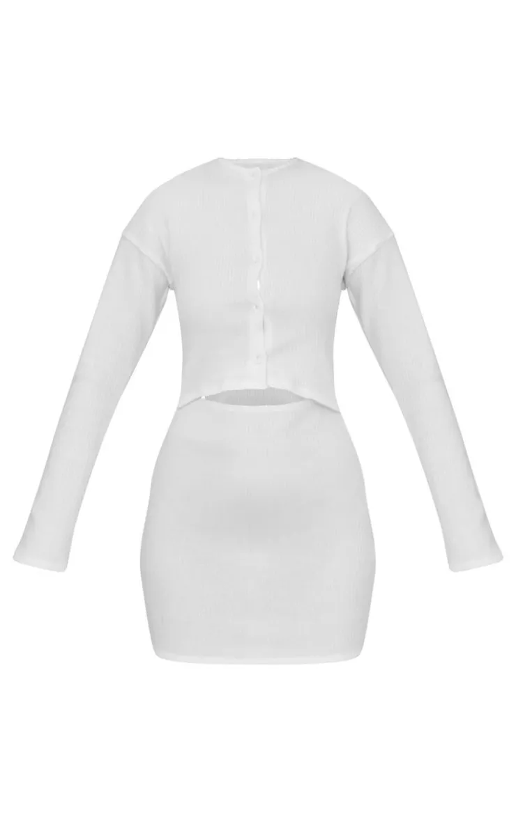 Brushed Rib Button Detail Long Sleeve Bodycon Dress-PrettyLittleThing Outlet