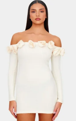 Brushed Rib Corsage Detail Bradot Bodycon Dress-PrettyLittleThing New