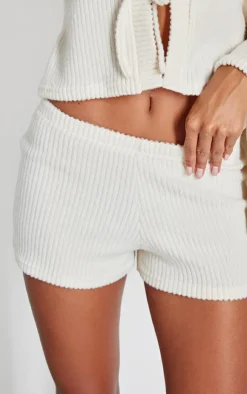 Discount PrettyLittleThing Brushed Rib Hotpants Cream
