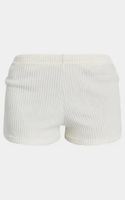 Discount PrettyLittleThing Brushed Rib Hotpants Cream