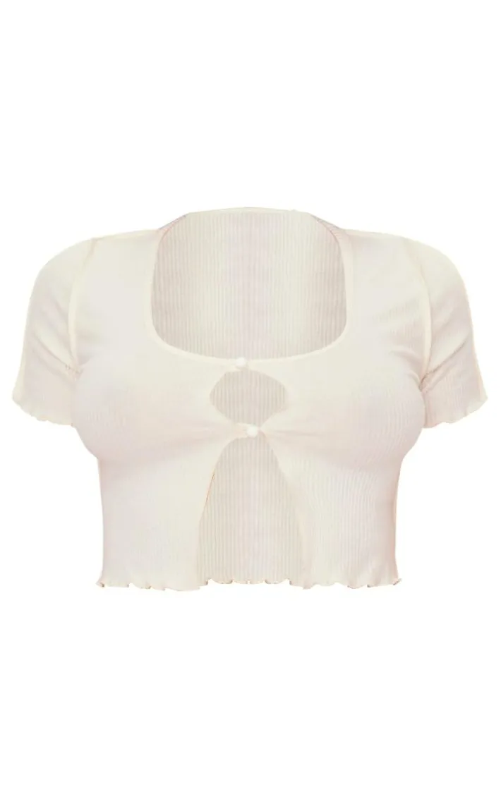 Cream Brushed Rib Short Sleeve Pajama Top
