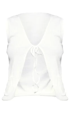 Hot PrettyLittleThing Brushed Rib Tie Front Vest Cream