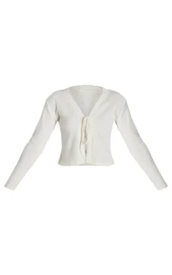 Outlet PrettyLittleThing Brushed Rib Tie Front Top Cream