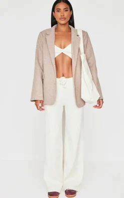 Clearance PrettyLittleThing Brushed Rib Twist Front Long Sleeve Bardot Top Cream