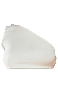 Clearance PrettyLittleThing Brushed Woven One Shoulder Crop Top Cream