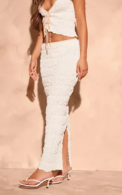 Outlet PrettyLittleThing Bubble Knit Contrast Binding Maxi Skirt Cream
