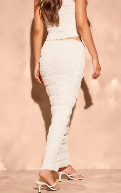 Outlet PrettyLittleThing Bubble Knit Contrast Binding Maxi Skirt Cream