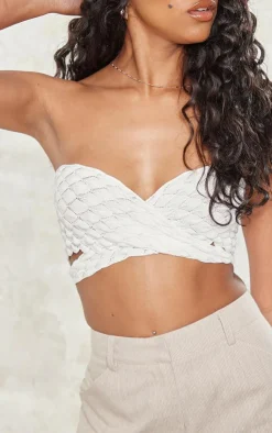PrettyLittleThing Knitted Tops*Bubble Textured Knit Cross Front Top