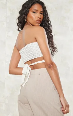 PrettyLittleThing Knitted Tops*Bubble Textured Knit Cross Front Top