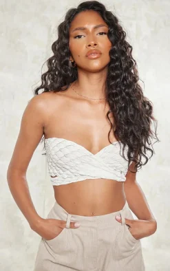 PrettyLittleThing Knitted Tops*Bubble Textured Knit Cross Front Top