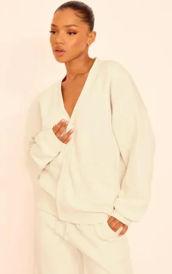 New PrettyLittleThing Button Front Pocket Sweat Cardigan Cream