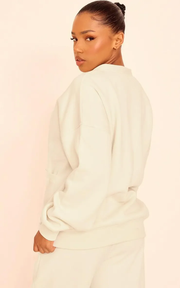 New PrettyLittleThing Button Front Pocket Sweat Cardigan Cream