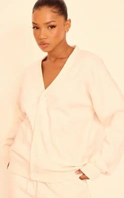 New PrettyLittleThing Button Front Pocket Sweat Cardigan Cream