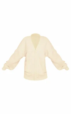 New PrettyLittleThing Button Front Pocket Sweat Cardigan Cream