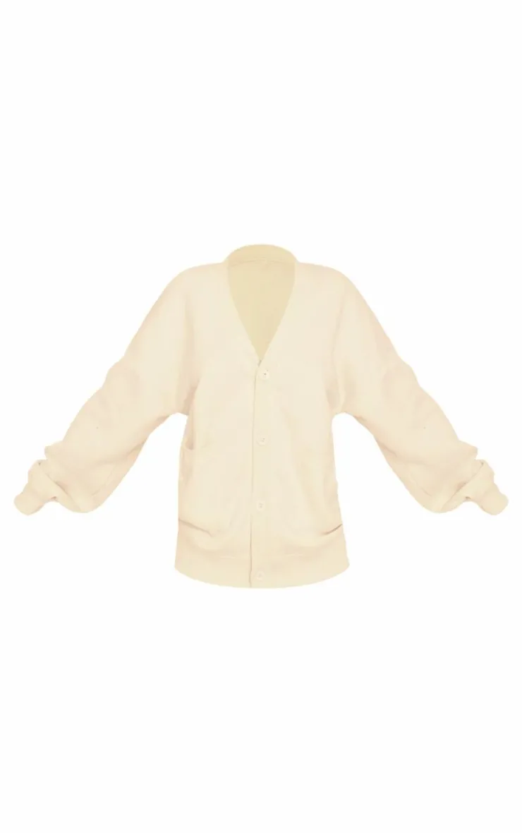 New PrettyLittleThing Button Front Pocket Sweat Cardigan Cream