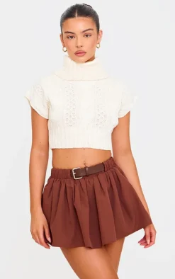 PrettyLittleThing Knitted Tops*Cable Knit Roll Neck Cap Sleeve Cropped Vest