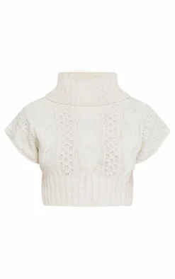 PrettyLittleThing Knitted Tops*Cable Knit Roll Neck Cap Sleeve Cropped Vest