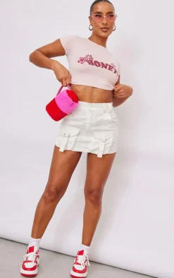 Cream Cargo Pocket Detail Micro Mini Skirt