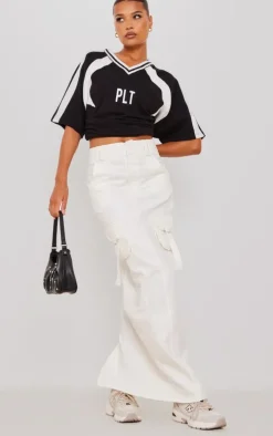 Cream Cargo Pocket Detail Maxi Skirt