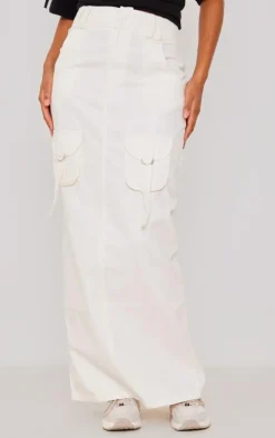 Cream Cargo Pocket Detail Maxi Skirt