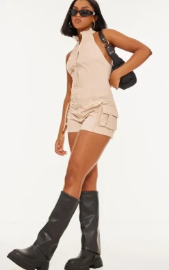 Cargo Pocket Detail Halter Neck Romper-PrettyLittleThing Outlet