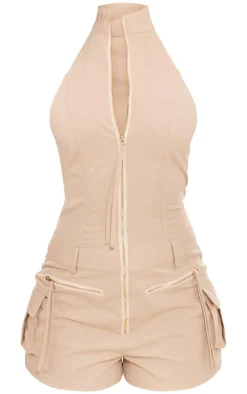 Cargo Pocket Detail Halter Neck Romper-PrettyLittleThing Outlet