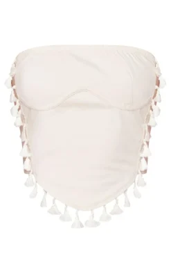 Cream Cargo Tassel Bandeau Crop