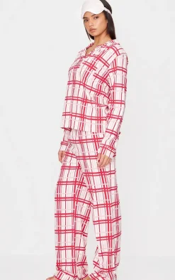 PrettyLittleThing Christmas Gifts*Check Print Jersey Long Pj Set