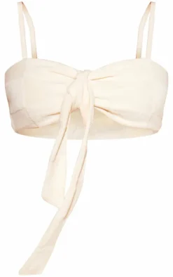 Cream Check Towelling Tie Front Beach Top