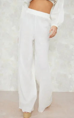 New PrettyLittleThing Cheesecloth Floaty Wide Leg Pants Cream
