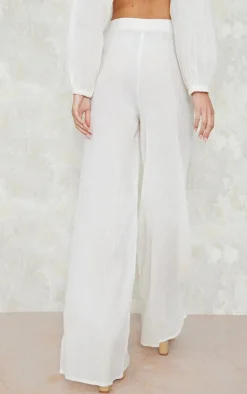 New PrettyLittleThing Cheesecloth Floaty Wide Leg Pants Cream