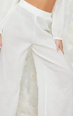 New PrettyLittleThing Cheesecloth Floaty Wide Leg Pants Cream