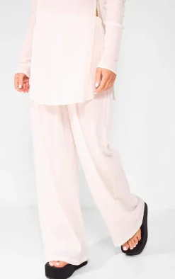 Outlet PrettyLittleThing Cheesecloth Textured Wide Leg Pants Cream