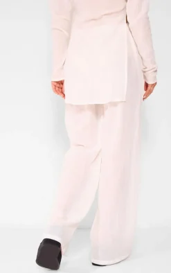 Outlet PrettyLittleThing Cheesecloth Textured Wide Leg Pants Cream