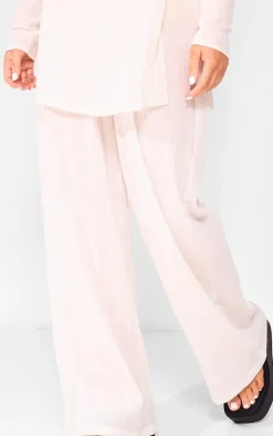 Outlet PrettyLittleThing Cheesecloth Textured Wide Leg Pants Cream