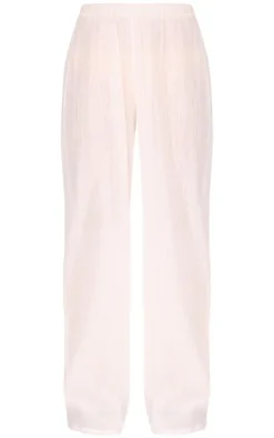 Outlet PrettyLittleThing Cheesecloth Textured Wide Leg Pants Cream