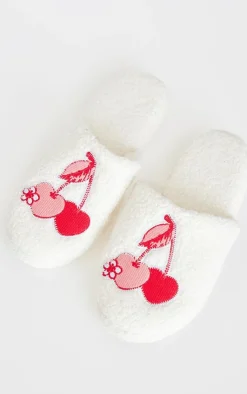 PrettyLittleThing Stocking Stuffers*Cherry Applique Borg Slippers