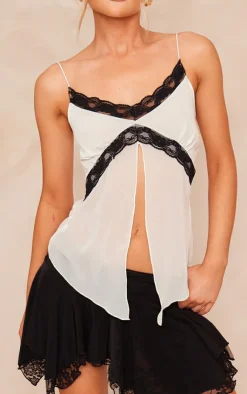 PrettyLittleThing Camisole*Chiffon Contrast Lace Strappy Cami Top