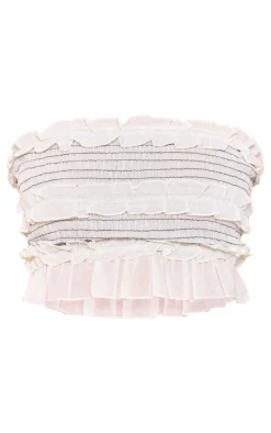 Cream Chiffon Contrast Stitch Shirred Bandeau Crop