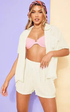 PrettyLittleThing Chiffon Plisse Floaty Shorts Cream
