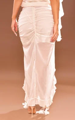 New PrettyLittleThing Chiffon Ruffle Detail Midaxi Skirt Cream